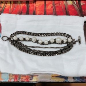 Givenchy Gunmetal Faux Pearl & Hematite Bracelet